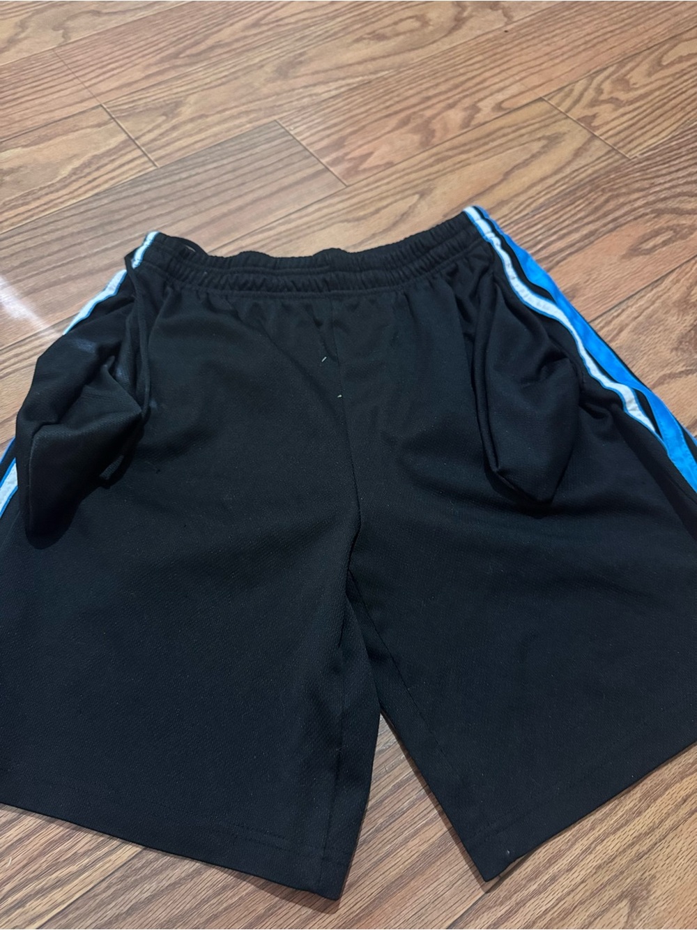 Men's Black Athletic Shorts with Blue Side Stripe